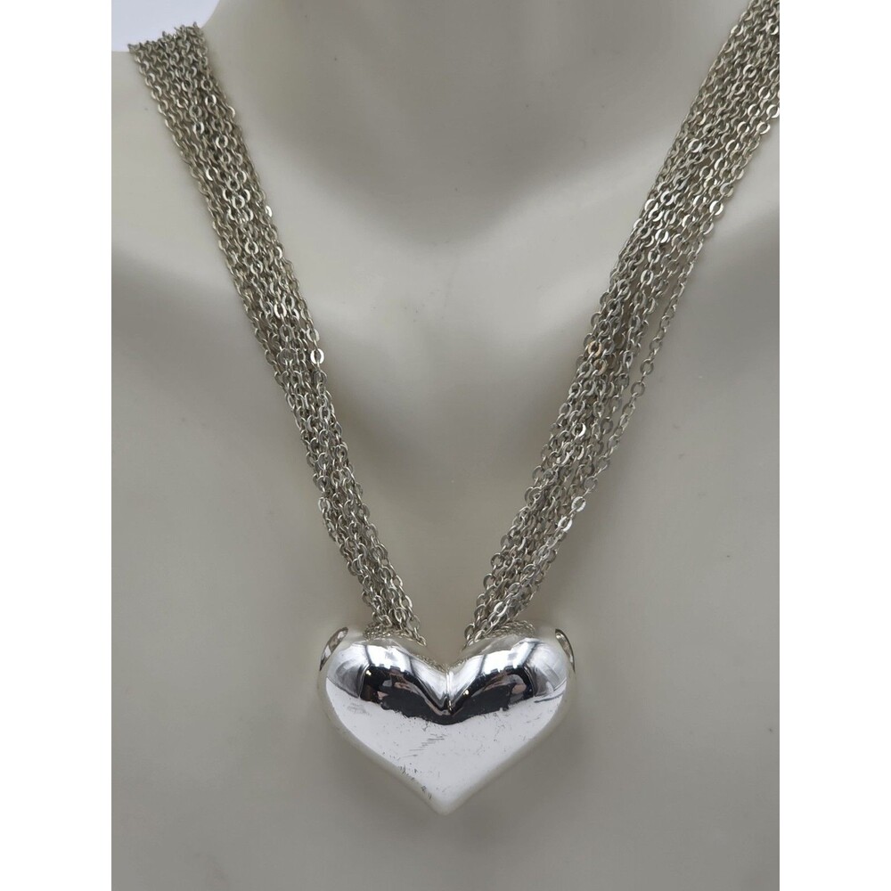 Heart Choker Necklace 10 Chains Silvertone VTG Avon 15" + 3"